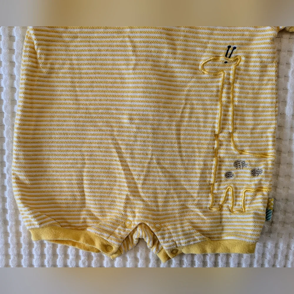 Vintage Gymboree Yellow Striped Baby Romper with Giraffe Embroidery 90s Size NB